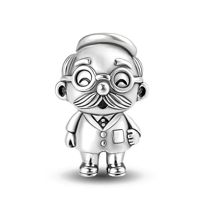 925 Silver Plated Love Heart Family Kindly Grandpa Grandma Charms Beads Fit Original  Bracelets Jewelry Gift
