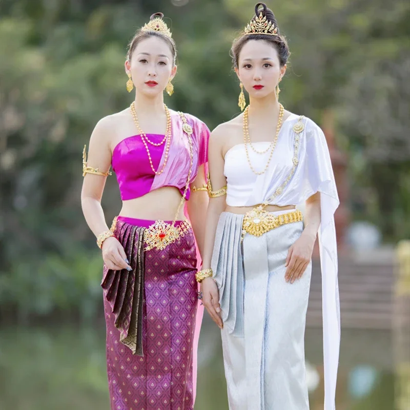 Thai Dress Ahom Shan Dai Custuome Vintage Summer Chest Wrap Sexy Ladies Shawl Pha Sin Thailand Traditional Clothing for Women