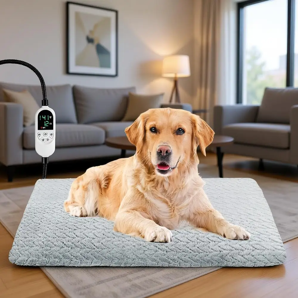 

Heated Dog Bed Indoor for Cats and Dogs, Chew Resistant, 12 Level Timer and Temperature, Electric Warming Blanket