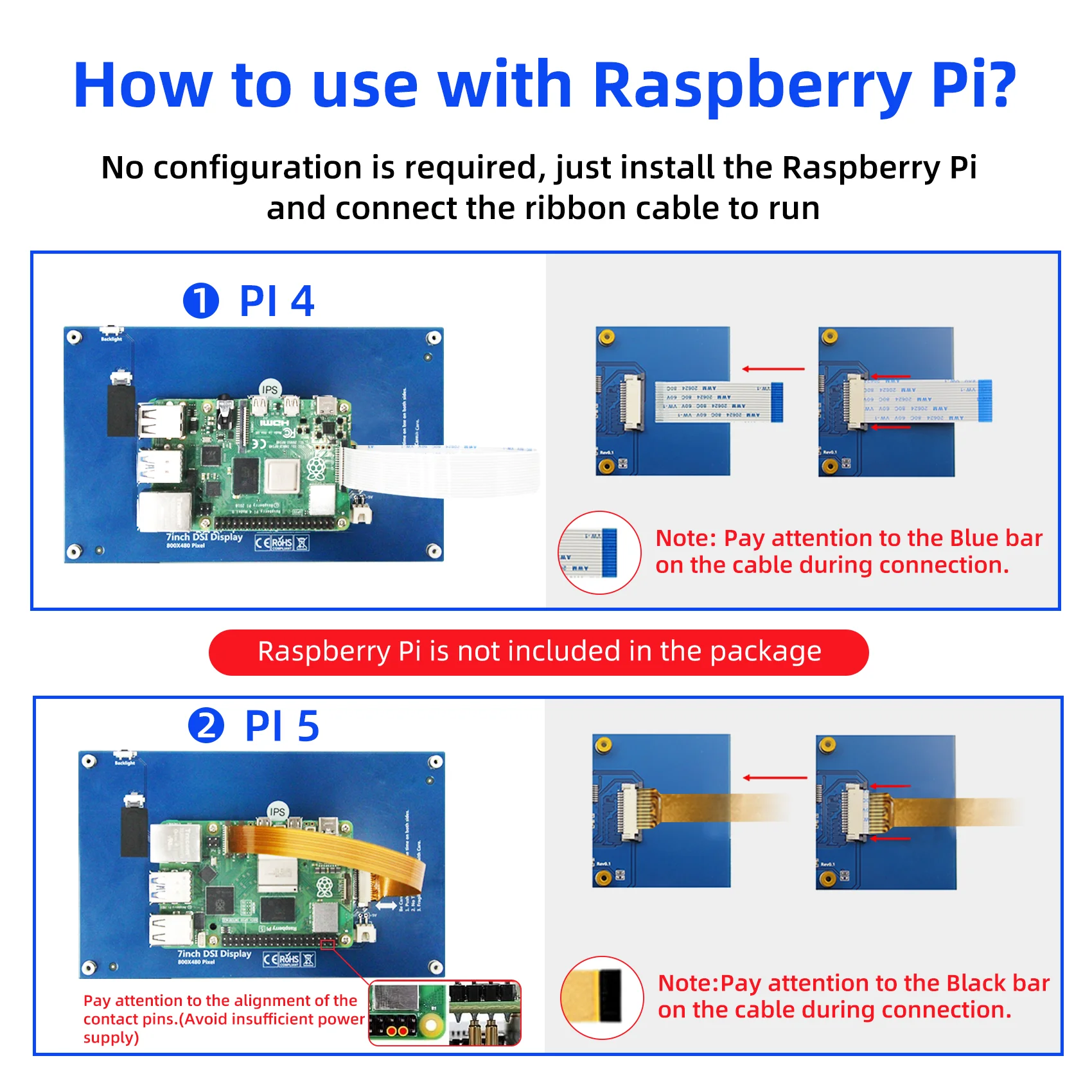 iUoYoMon 7 Inch DSI Touch Screen 800x480 LCD Display Portable Capacitive Touchscreen Monitor for Raspberry Pi 5 4 3 3B+ 2