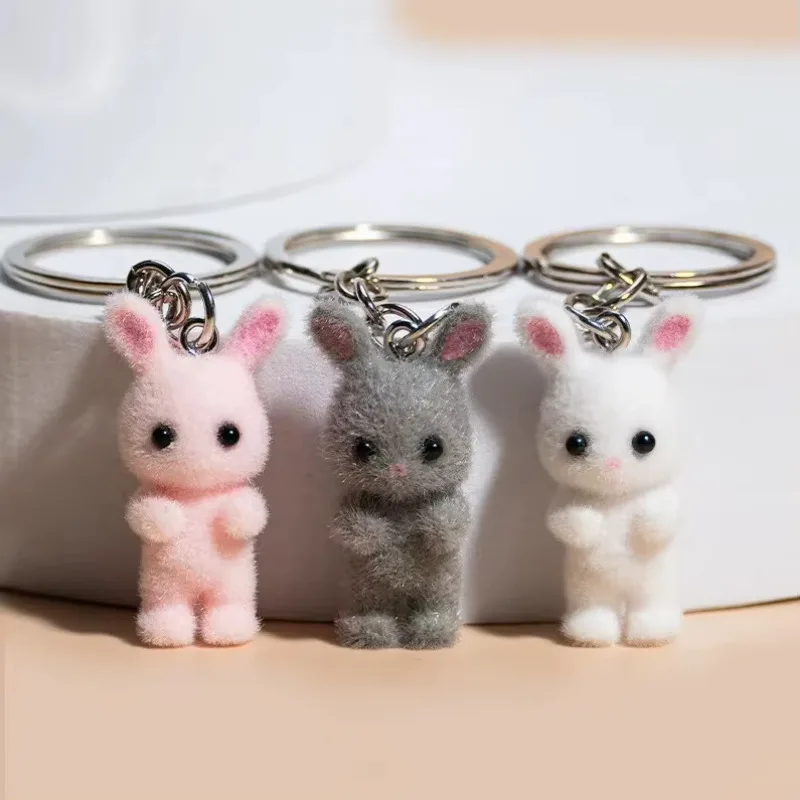 3D Cartoon Flocking Cats and Mouse Keychains Key Ring Animal Key Chains Gifts For Women Men Car Keys DIY Jewelry Kawaii Cat 2025