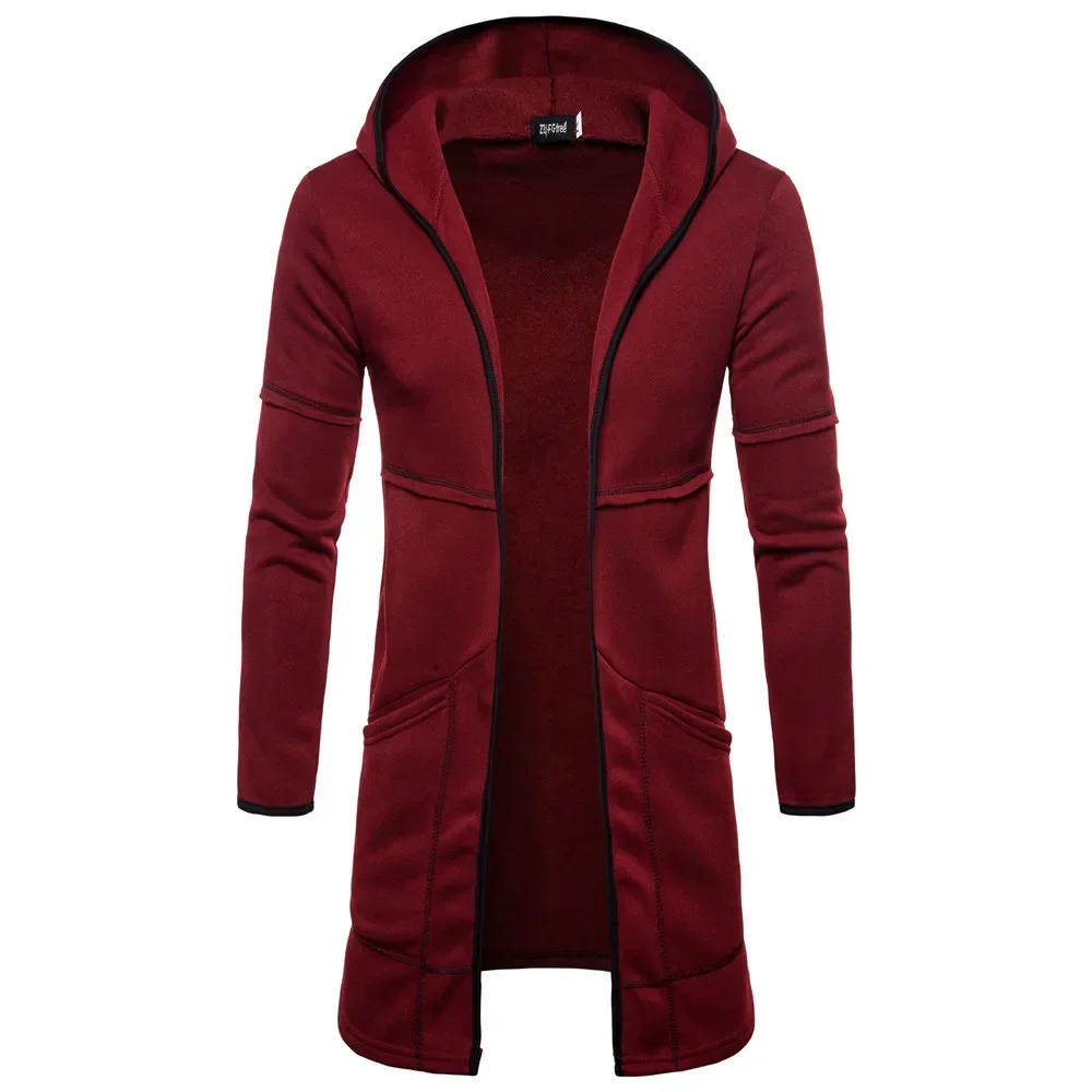 

2023 Fashion Mens Hooded Solid Tops Trench Coat Jacket Cardigan Long Sleeve Outwear Blouse High Quality Daily Warm Sweatshirt