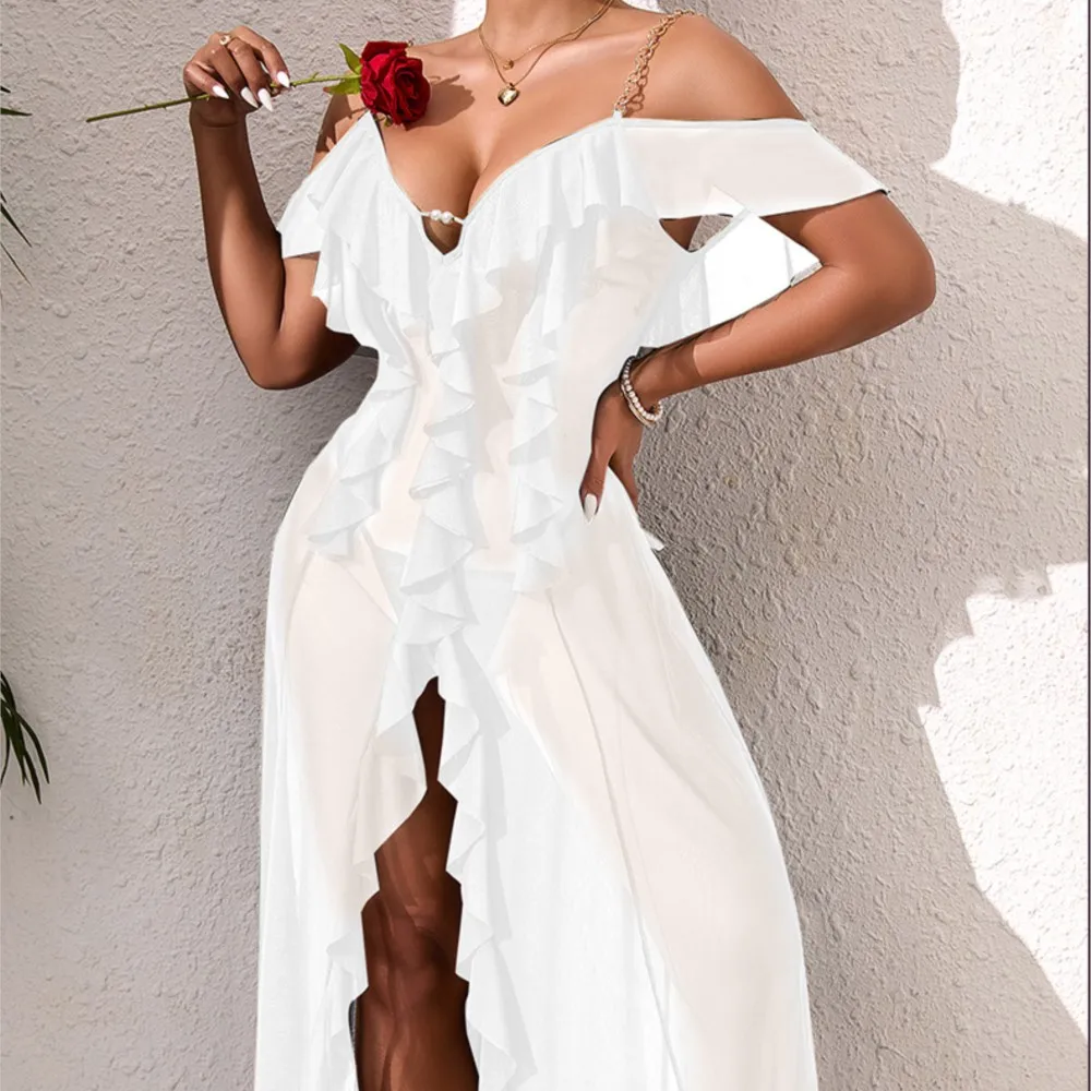 Kleider Für Frau Sexy Pyjamas Vestidos Mesh Nachthemd Kleid Komfortable Kette Schulter Riemen V-link Homewear Schlank Einfarbig