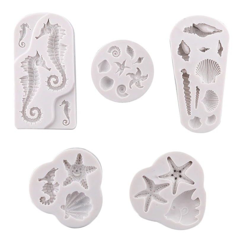 Silicone Fish Dolphin Cake Mold Seahorse Shell Mould Starfish Sea Turtle Cake Border Fondant for Kitchen Baking Decoration Mold