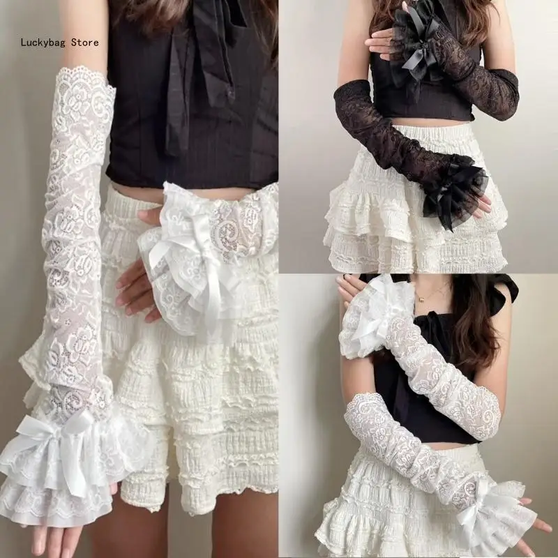 Womens Sleeve Bridal Wrist Gloves Graceful Wrist Warmer Gloves Lace Fingerless Gloves for Halloween Party