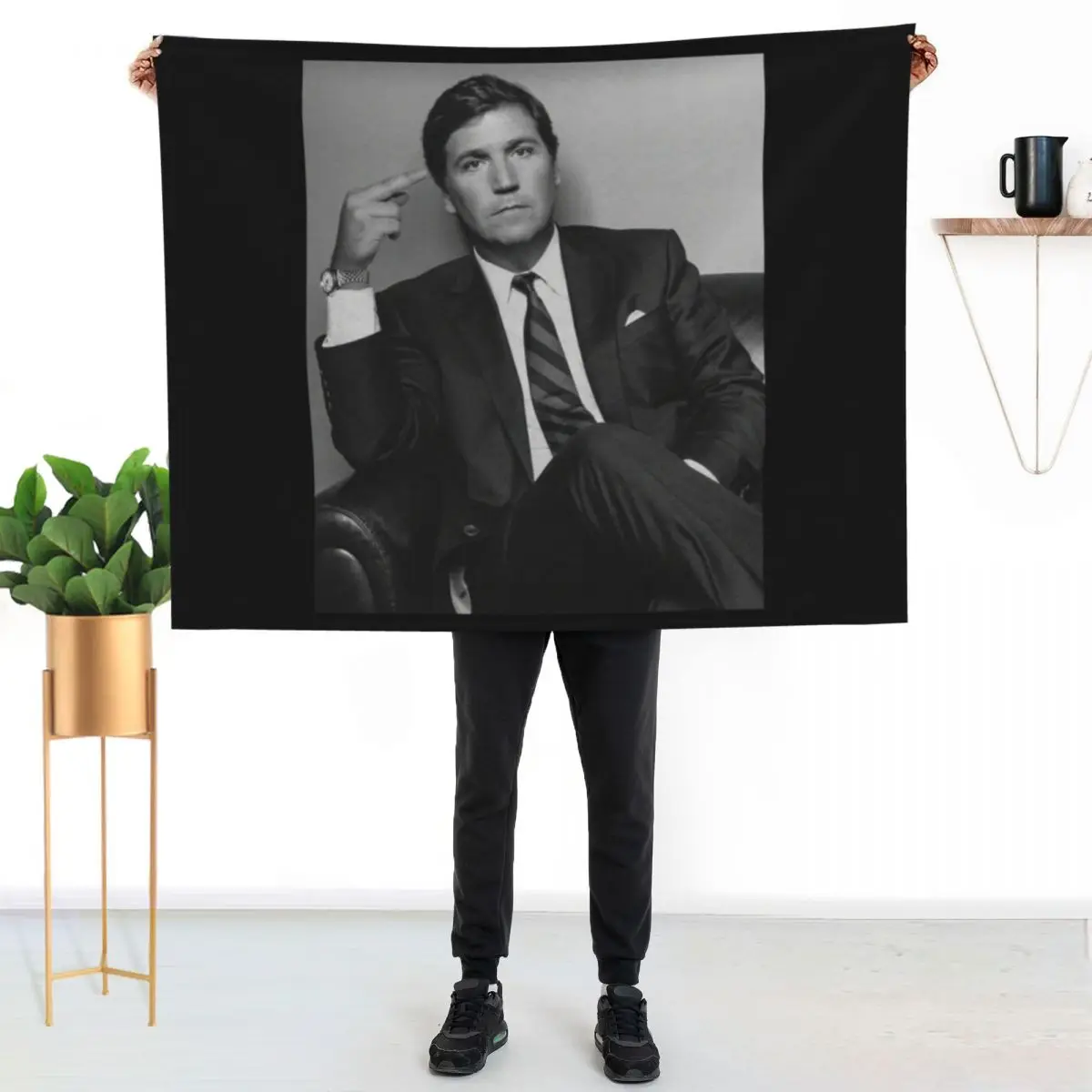 

Tucker Carlson Middle Finger Classic Throw Blanket Warm Plush Fuzzy Blanket for Living Room