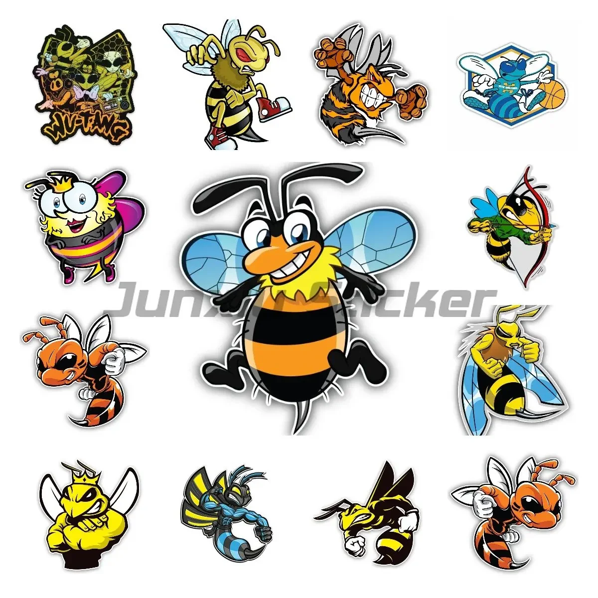 

Hardworking Bee Cartoon Angry Bee Car Sticker Vinyl Bumper Window Helmet Decal Waterproof Car Decoration Animal Graphic Decal