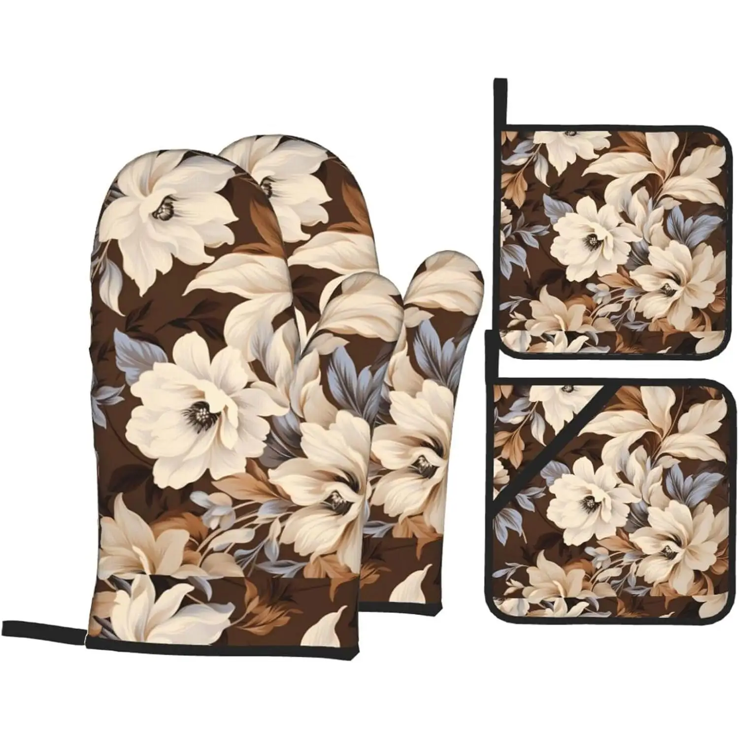 

Светло-коричневые прихватки с цветочным принтом и наборы подставок для кастрюль, термостойкие, водонепроницаемые и прочные, кухонный набор из четырех предметов для выпечки