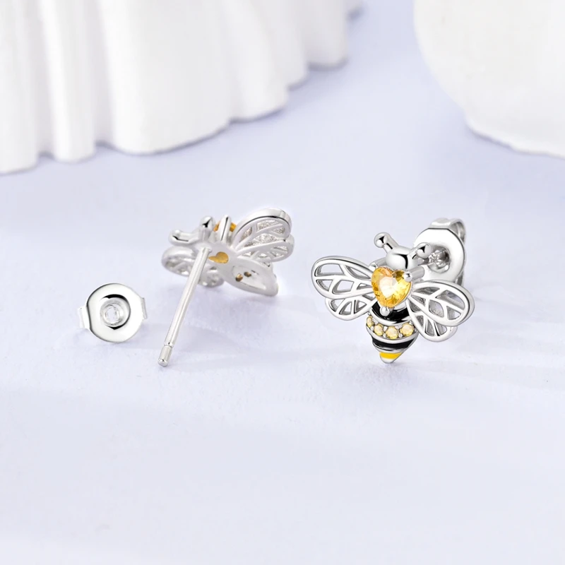 925 Sterling Silver Earrings Women Sparkling Bee Stud Earrings For Anniversary Wedding Jewelry Gifts