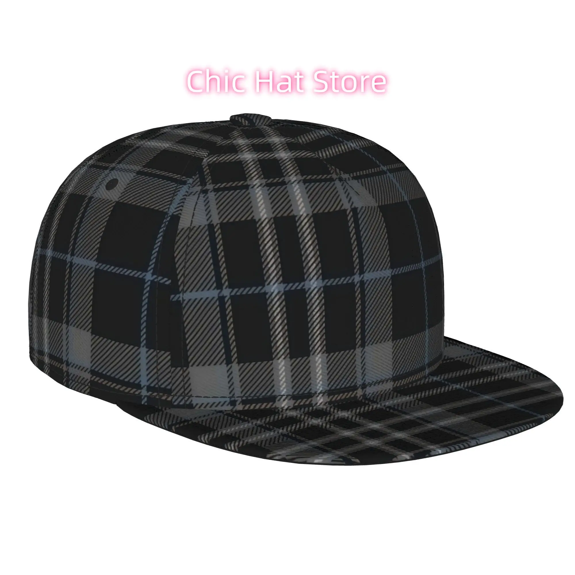 1 gorra de béisbol negra y gris con estampado de tartán, gorra de hip-hop con visera plana, gorras de camionero, gorras de béisbol