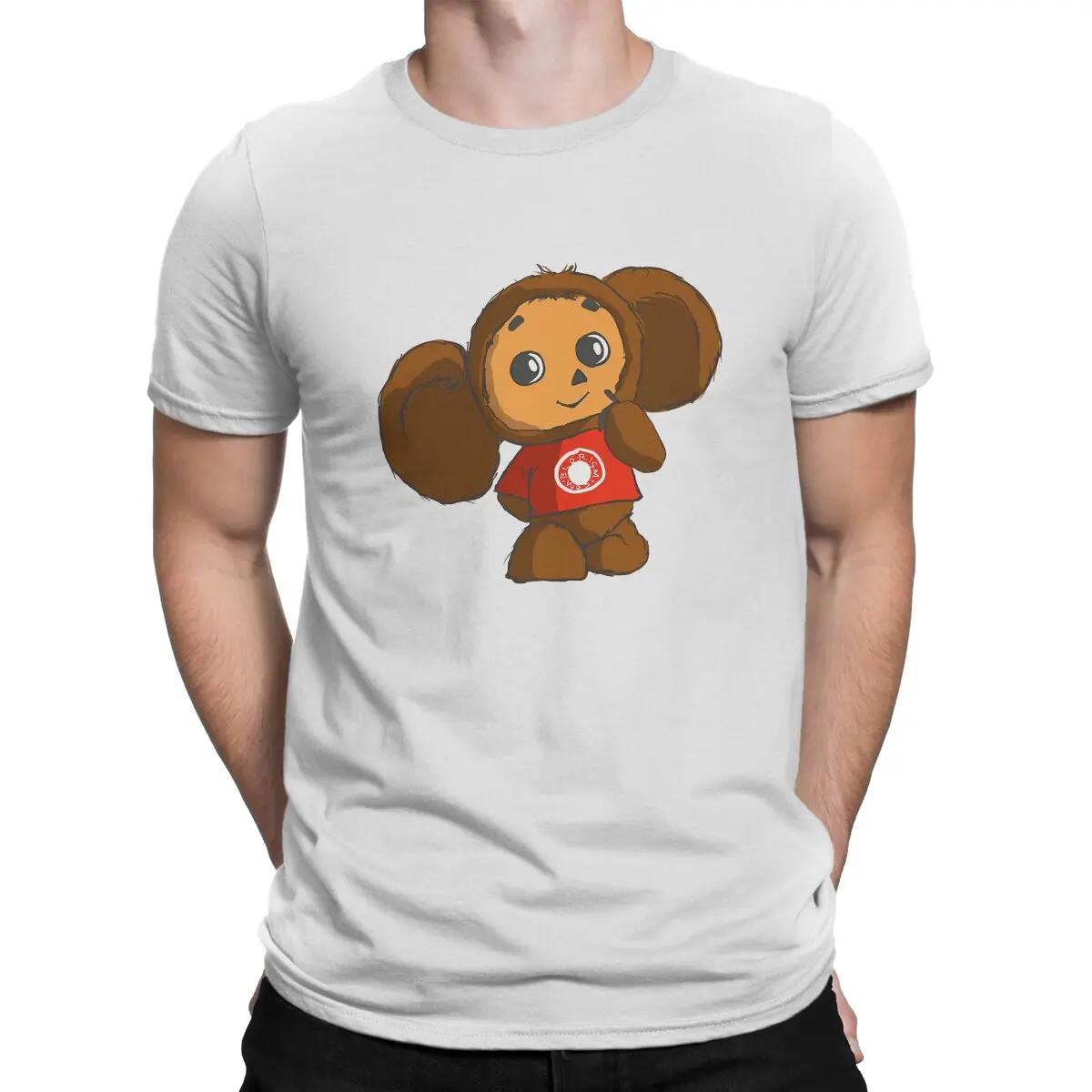 Cheburashka Russian Cartoon Thinking1 Tshirt Homme Men's Streetwear Blusas Polyester T Shirt For Men