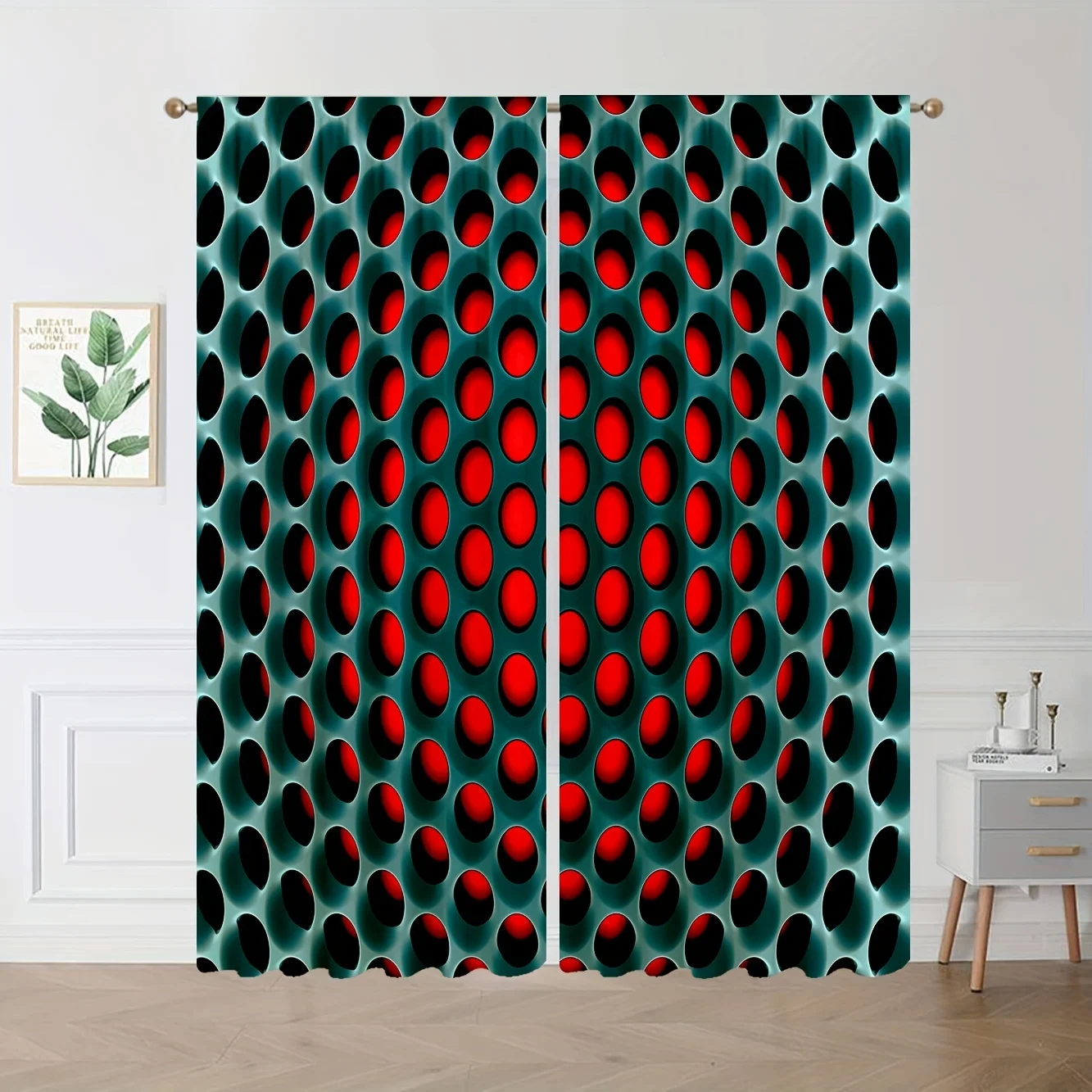 2pcs Stereoscopic Dense Holes Pattern Curtains, Rod Pocket Curtain Suitable For Kitchen Bedroom Study Cafe Living Room Home Deco