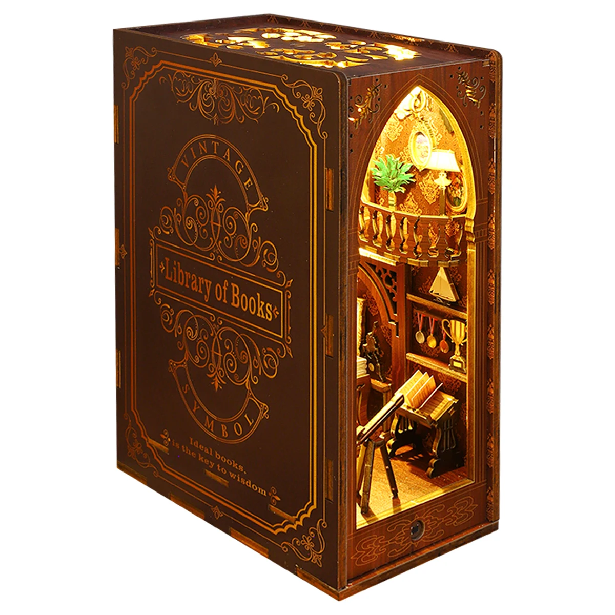 

DIY Book Kit 3D Wooden Puzzle Bookshelf Insert Decor with Sensor Light DIY Miniature Dollhouse Model Kit Creative