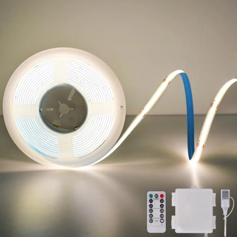 

COB LED Light Strip, 6.56FT 640LED Battery Powe LED Strip Lights with Remote Control Timer Dimmable Flexible Cuttable Tape Ligh