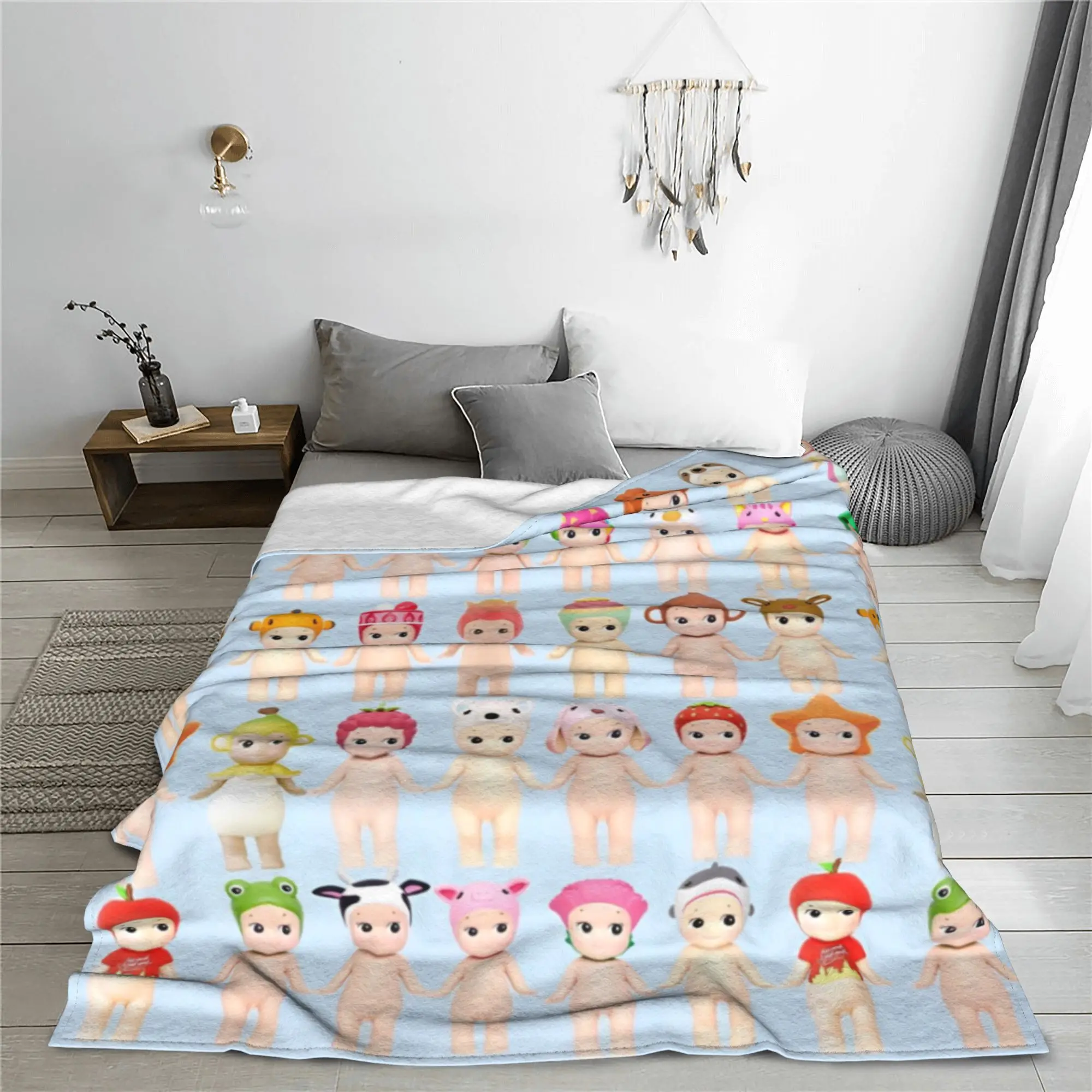 Bunny Sonny Angels Cartoon Flannel Throw Blankets Cute Smile Blankets Home Bedding Throws Super Warm Thin Quilt Multifunction