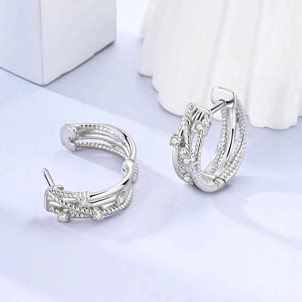 925 Sterling Silver Sparkling Multi-layer Wrapped Earrings Jewelry Versatile Hoop Earrings For Women Jewelry Birthday Party Gift