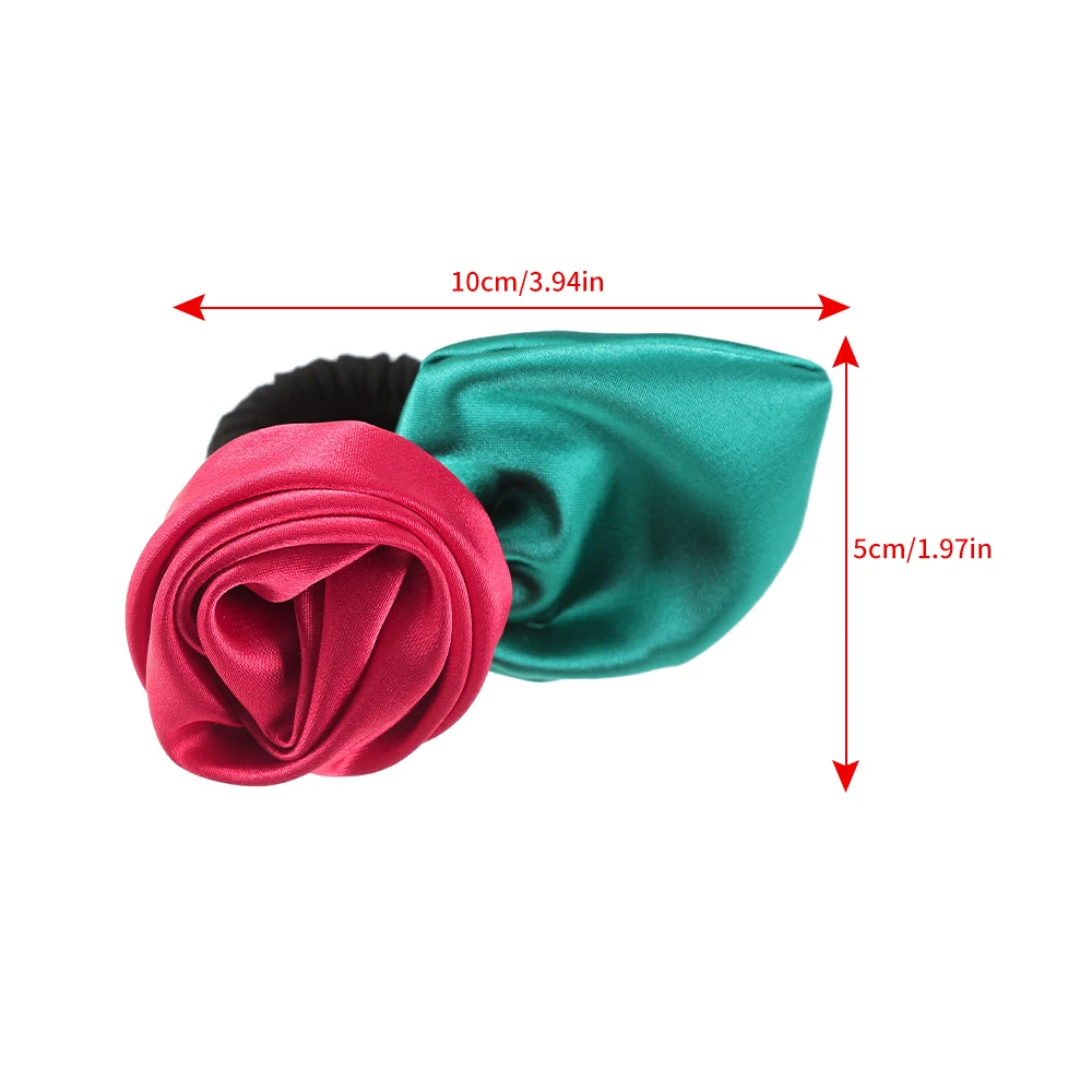 AWAYTR Satin Rose Flower Hair Rope Scrunchies Ponytail Holder Headband for Women Elastic Hair Bands Hair Accessories