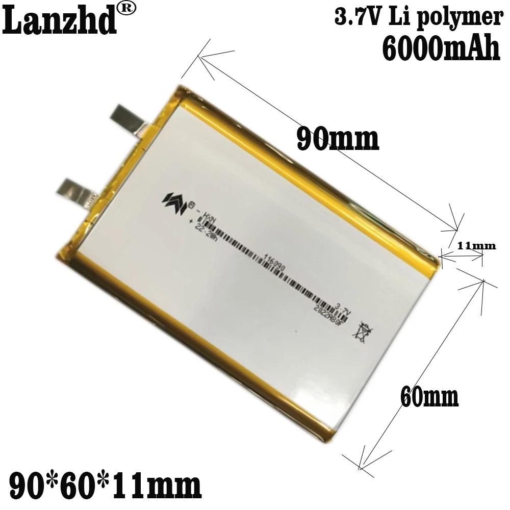 1-10pcs 3.7V 6000mAh 116090 Lithium Polymer Li-Po li ion Rechargeable Battery cells For Mp3 MP4 MP5 GPS mobile bluetooth