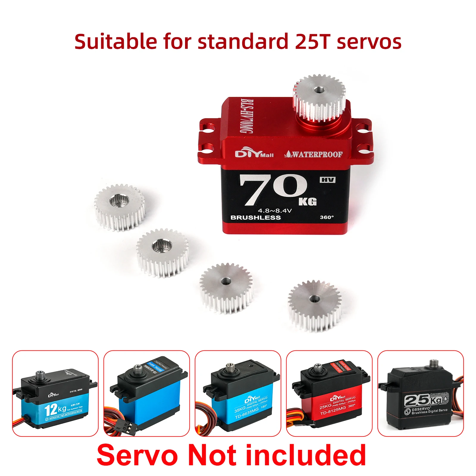 Engrenage cylindrique 0.5M-25T en acier au carbone, matériau métallique, roue dentée pour tous les servomoteurs standard 25T, pièces de transmission, 25 30 dents