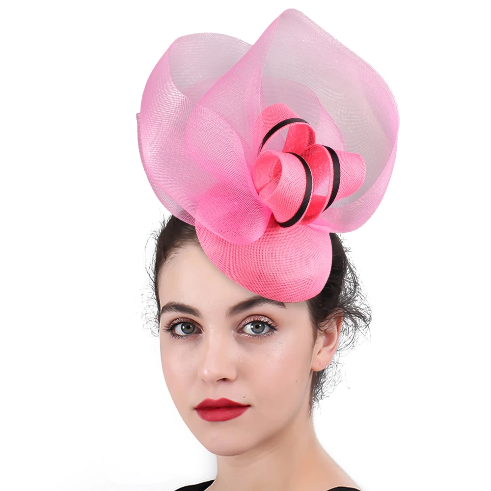 Elegant Ladies Party Dinner Hair Fascinators Hats Pink Wedding Headwear Church Hair Clips Accessories Women Event Flower Chapeau