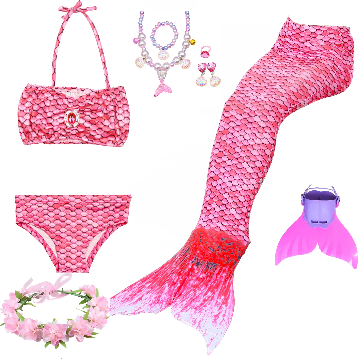 3 pezzi ragazze coda di sirena abiti da nuoto costumi Cosplay vestiti piccoli bambini Costume da bagno per bambini regalo di Halloween girevole