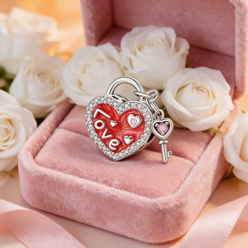 

2026 New 925 Sterling Silver Love Lock CZ Zircon Charms Bead Fit 3mm Original Bracelet DIY Couple Anniversary Jewelry Gifts