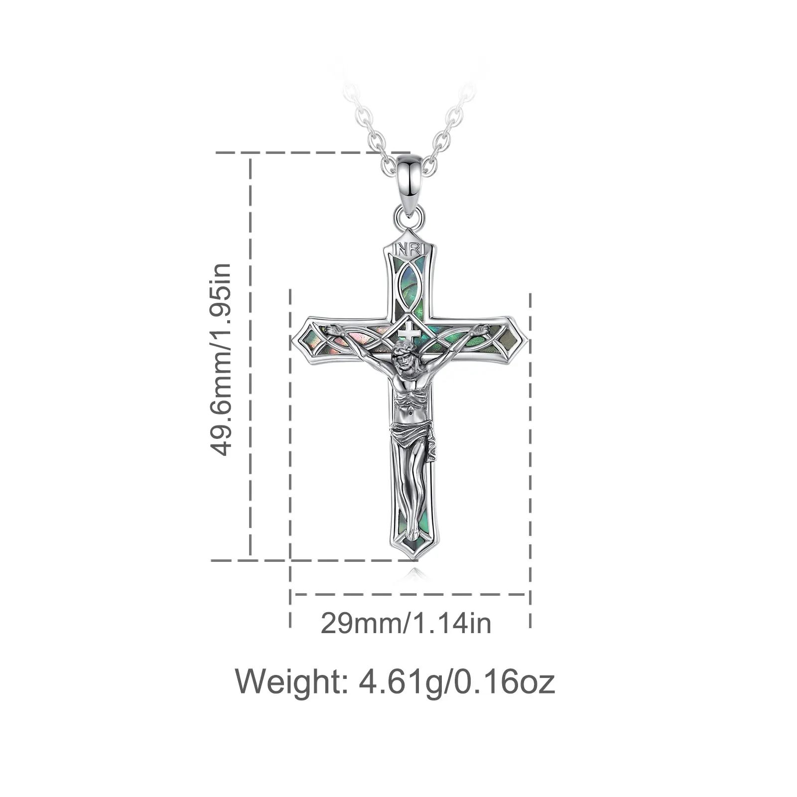 Eudora 925 Sterling Silver Crucifix Cross Necklace Abalone Shell Jesus Pendant Christian Jewelry Religious Gift for Men Women