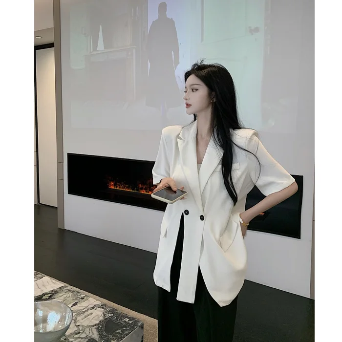 Blazer lunghi Donna Blazer scozzese classico Risvolto a doppio bottone Office Lady Autunno Capispalla elegante con tasche Moda vintage