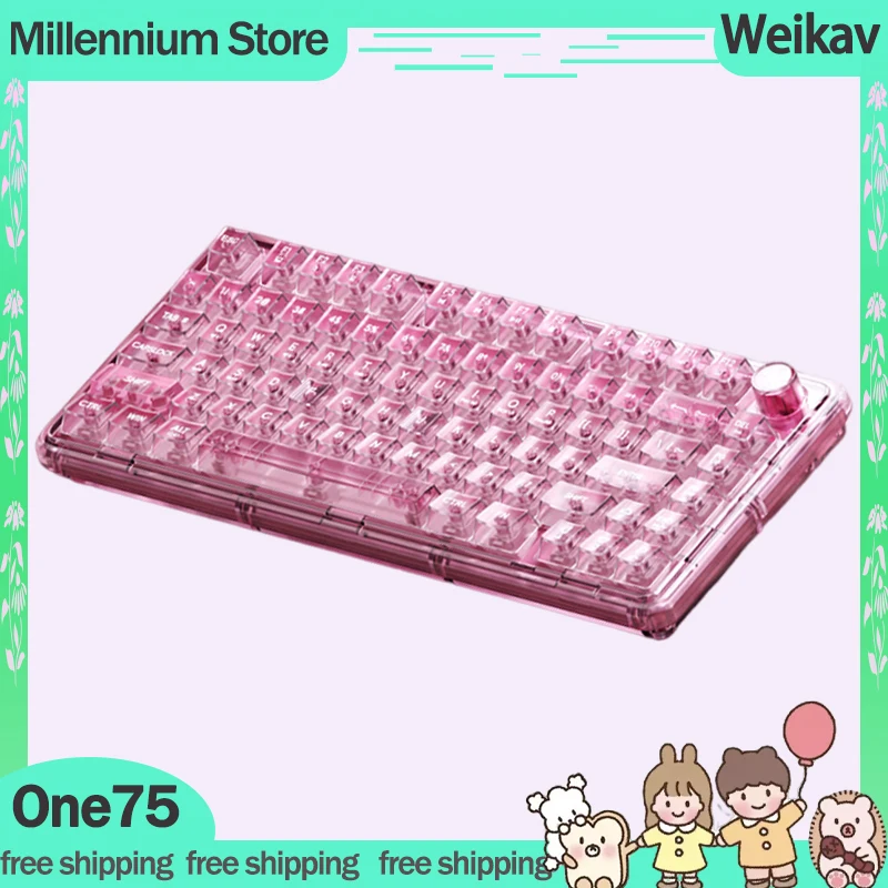 New Weikav One 75 Mechanical Keyboard With Knob 3Mode 2.4G Wireless Bluetooth Keyboard RGB Customized One75 Transparent Keyboard