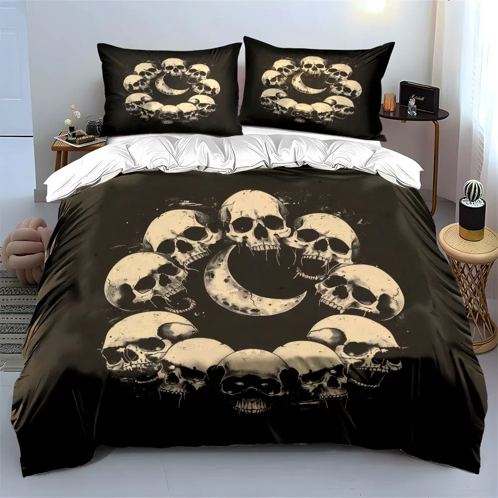 Skull Moon Three-Piece Decoration Set Soft Skin-Friendly Bedding Set Includes 1 Duvet Cover And 2 Pillowcase, Gift