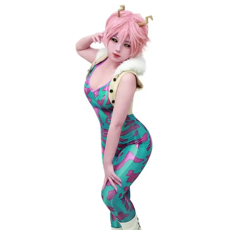 DAZCOS Anime Cosplay Pinky Ashido Mina Cosplay Costumes for Women Zentai Spandex Jumpsuits Cosplay Bodysuit With Tank PA2574