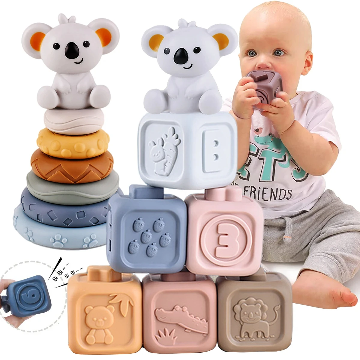 Alta qualità bambino morbido Silicone impilabile torre blocchi giocattolo anello impilato KidsToddler educazione del bambino apprendimento bagno