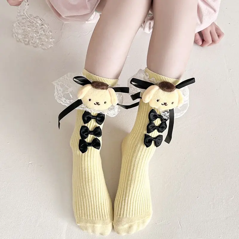 サンリオ ハローキティ マイメロディ クロミ ポムポムプリン アニメ二次元ロングソックス 女の子用 甘くて可愛いレースプリンセスソックス