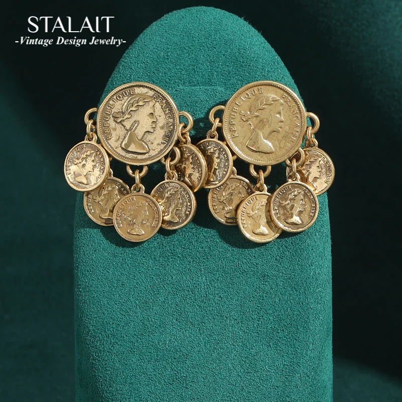 

Antique Tassel Coin Drop Earrings For Women Retro Solid Gold Color Portrait Round Vintage Jewelry Designer Luxury New 2025