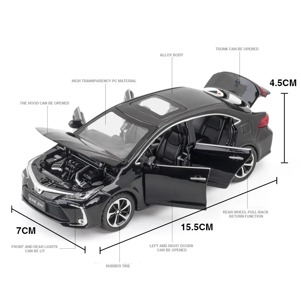 Modèle de voiture Toyota CorTrustHybrid en alliage moulé sous pression et véhicules jouets, son et lumière, dos nervuré, cadeaux pour enfants, 1:32