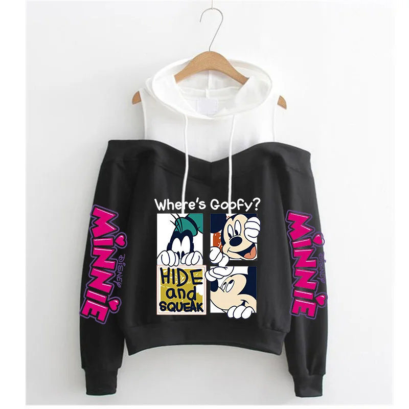 Bluza z kapturem z odkrytymi ramionami 90s Y2k gotyckie bluzy minnie bluza z kapturem myszka mickey bluza ubrania topy bluza odzież dziewczyny