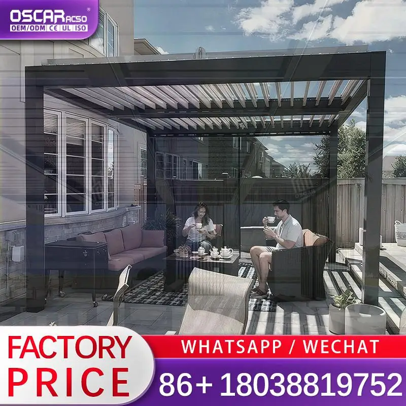 

Rainproof Adjustable Motorized Powder Coated Aluminum Gazebo Pergola for Balcony Garden Terrace Pool Outdoor Use pergola
