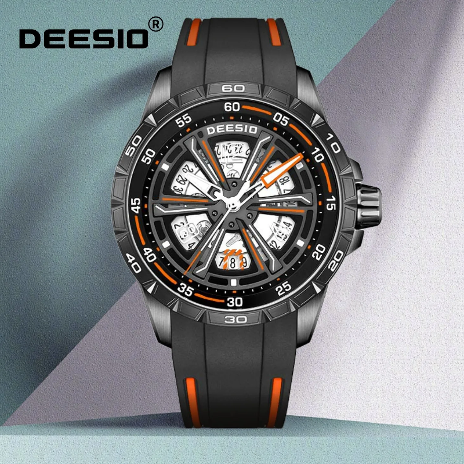 

Deesio мужские автоматические часы корпус из нержавеющей стали резиновый ремешок для часов светящиеся дневные водонепроницаемые повседневные спортивные часы подарок для мужчин