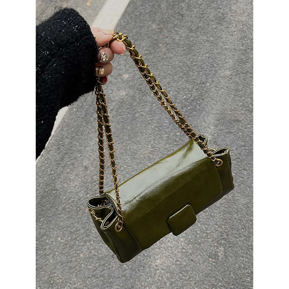 Vintage Pu Leather Chains Shoulder Bags for Women Shopping 2023 New Fashion Ladies Commuter Crossbody Bag Female Handbags