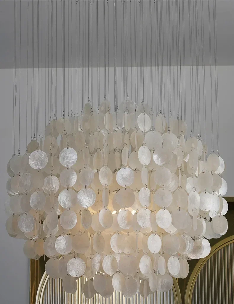 Contemporary Italian Style Natural Shell Sphere Pendant Lamp 2025 White Customizable Ceiling Luster Villa Hotel