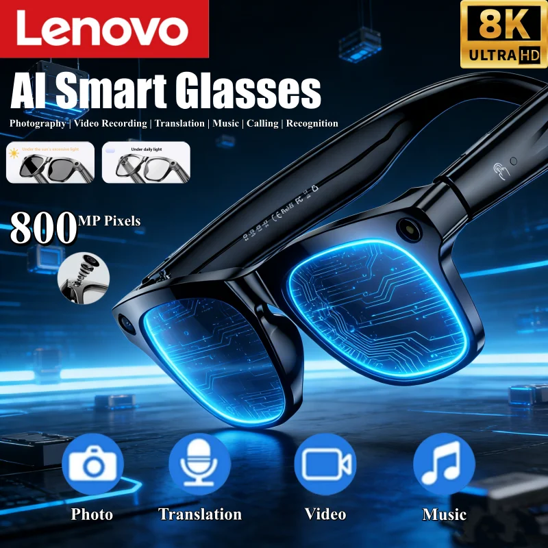 

Lenovo New Upgrade smart AI glassees With Camera Video Recording Photo Recognition Bluetooth Call Translation Voice Sunglasses
