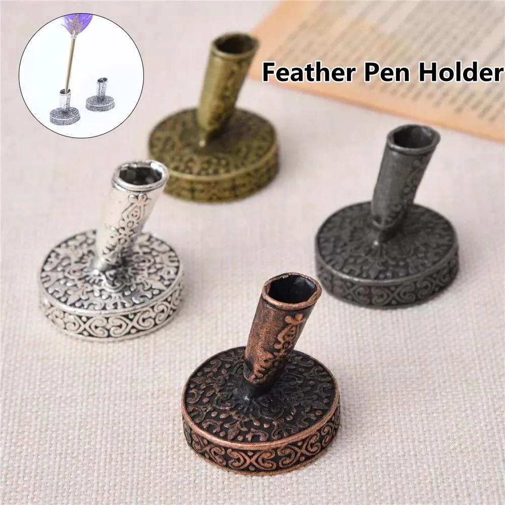 

Style Round School Supplies Stainless Steel Pen Accessories Holder Fountain Feather Pen Stand Round Pen Holder Pen Organizer