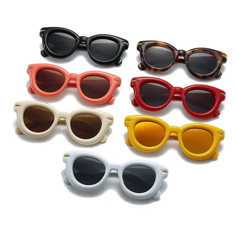 SO&EI Y2K Women Fashion Oval Candy Color Sunglasses Retro Rivets Men Brand Designer Trending Punk Round Sun Glasses Shades UV400