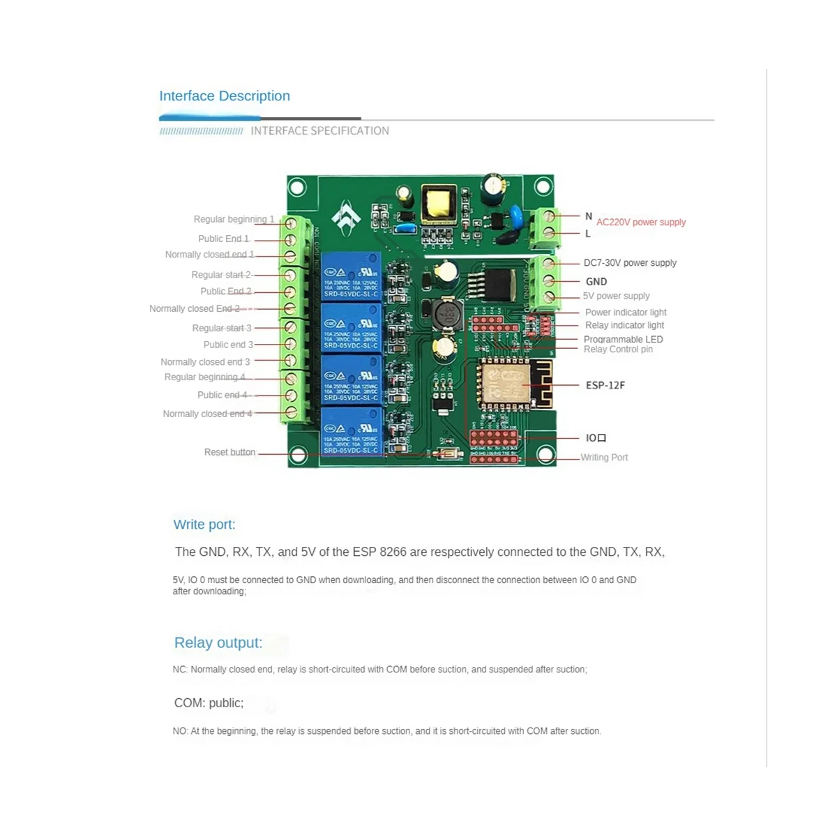 لاسلكي واي فاي تتابع وحدة مجلس التنمية ، E-WeLink App التحكم عن بعد ، ESP8266 ، 4 قناة ، ESP-12F ، AC90-250V ، تيار مستمر 7-30 فولت ، 5 فولت