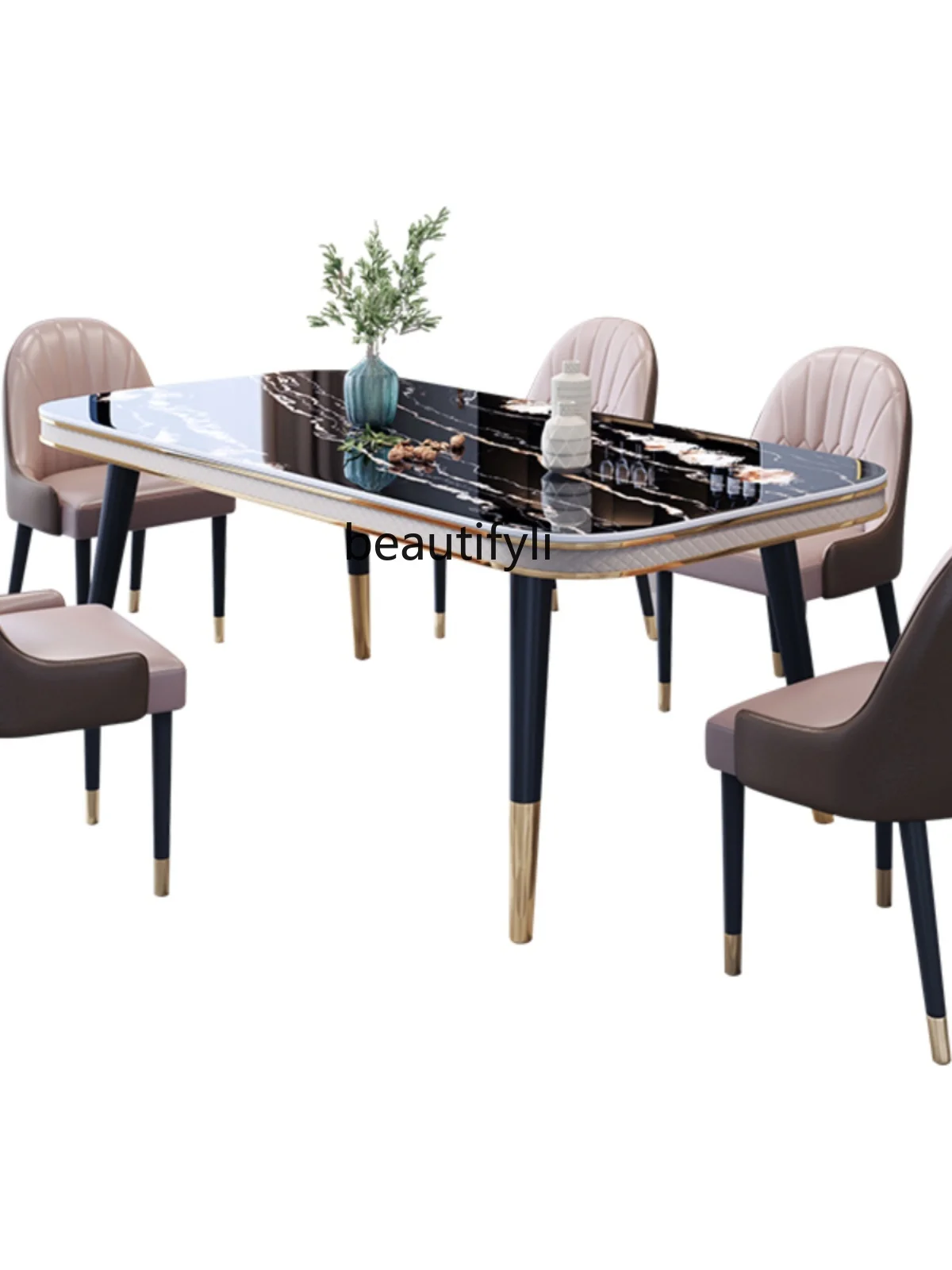 

Nordic Light Luxury Stone Plate Dining Tables and Chairs Set Modern Simple Rectangular Villa Home Starry Sky Black Dining Table