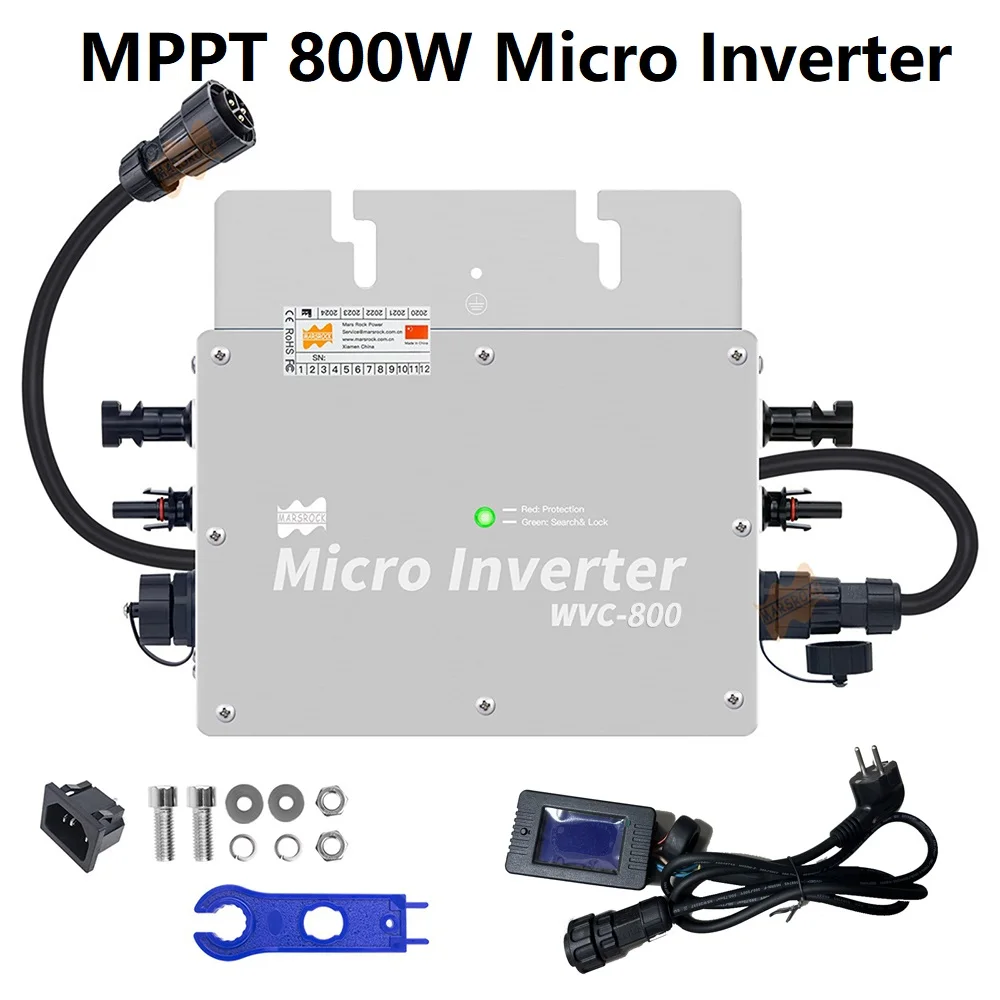 

Миниатюрный сетчатый инвертор 800 Вт с MPPT, водонепроницаемая функция, от 22 до 50 В постоянного тока до 80-В переменного тока, опционально с или без измерителя мощности