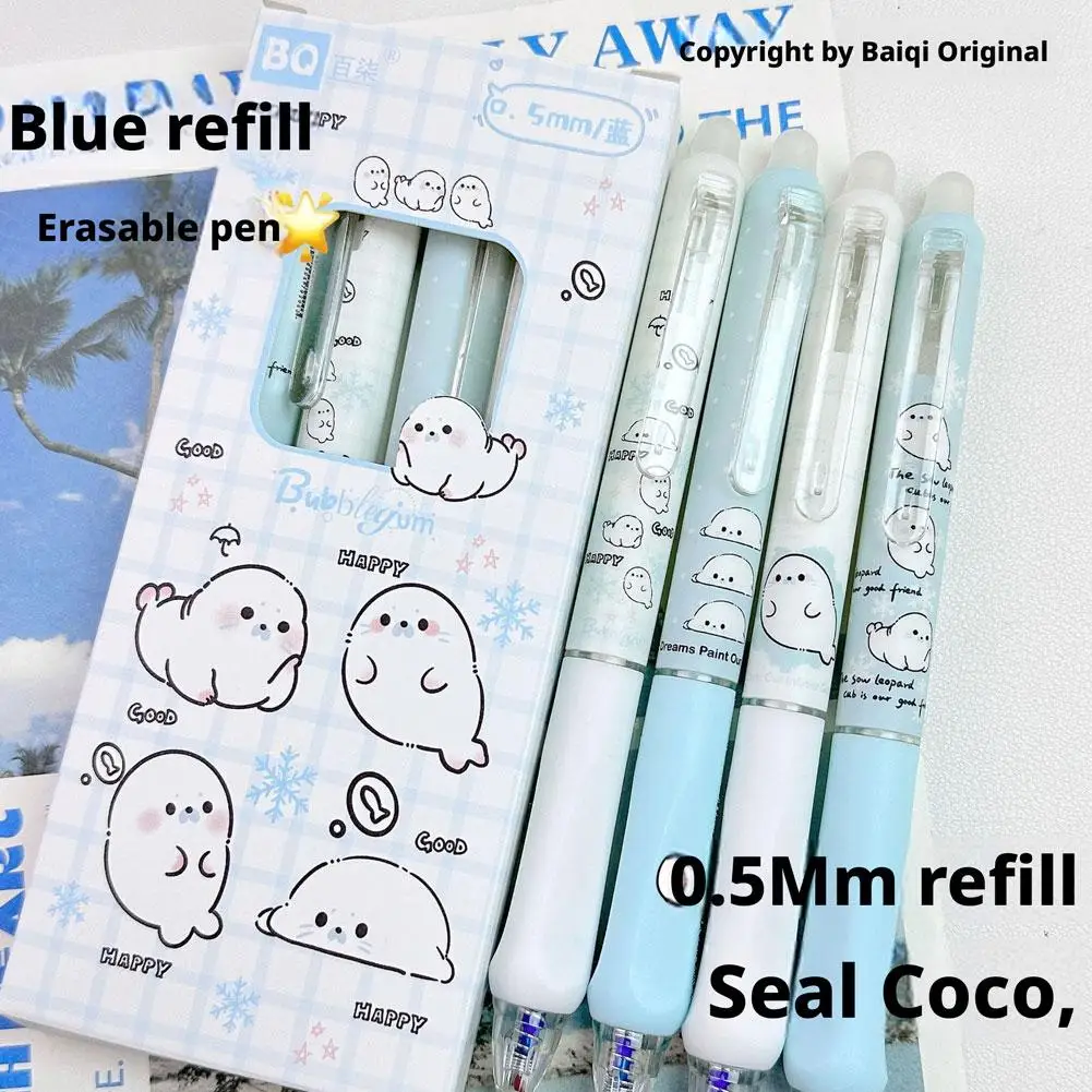 4Pcs/Pack Erasable Gel Pens for Kids Blue Black Ink Friction Erase Pens with Stylish Side Button Design for  School Students