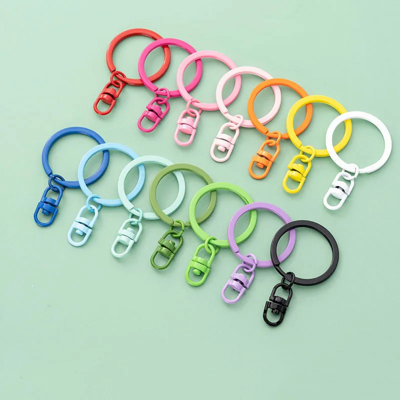 10pcs 30mm Candy Color Keyring With Rotating Buckle For Diy Jewelry Making Keychain Connector Key Ring Accessories Wholesale