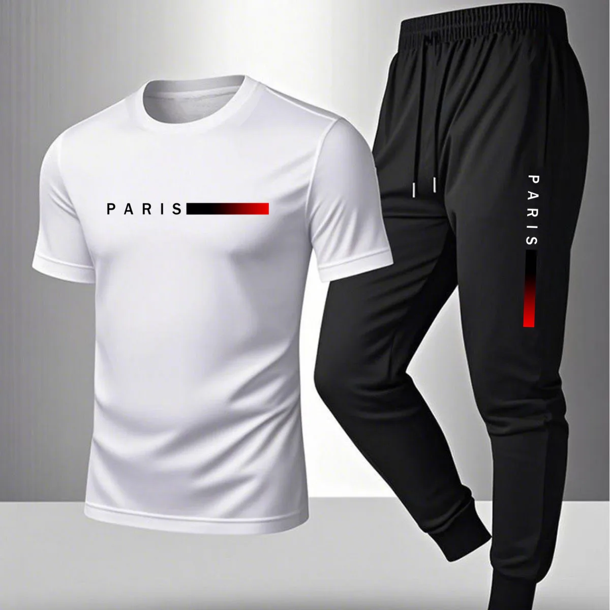 

Men's Summer Casual Pants+Short Sleeve T-shirt Set Paris Paris Paris Printed Two Piece Set Men's Sports Set