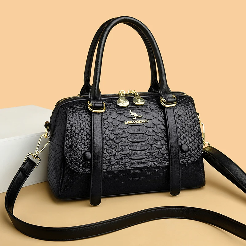 

Women's New Luxury Designer Crocodile Leather Stripe Fashion Handbag Women's Clutch Bag Travel Tote Bag Shoulder Crossbody Bag